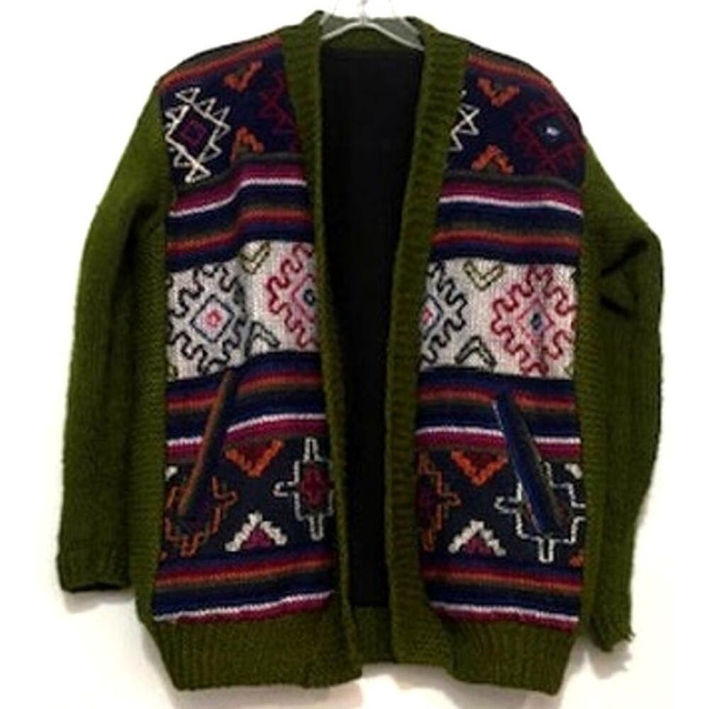 Vintage hand woven embroidered cardigan sweater womens medium Art to Wear